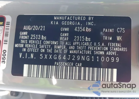 2022 Kia K5 Gt-Line z USA, uszkodzony, nr VIN 5XXG64J29NG110099